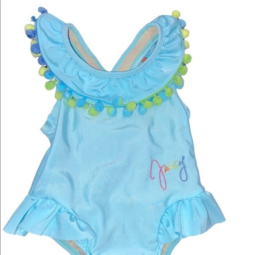 Juicy Couture Pom Pom one piece blue swimsuit size 2T